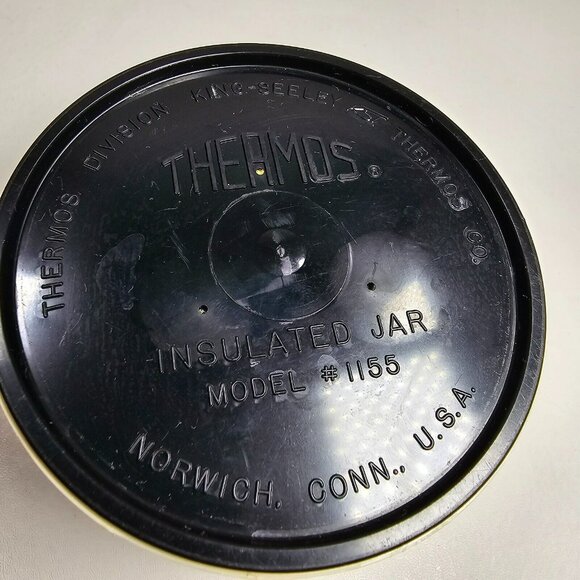 Vintage Thermos 8oz Insulated Soup Jar Container King Seeley 1155 Tan / Green - Picture 4 of 8